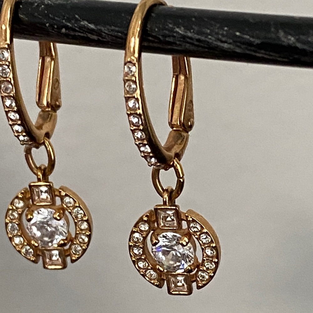 Swarovski Gold Plated Crystal Drop Lever Back Earrings - Picture 9 of 13